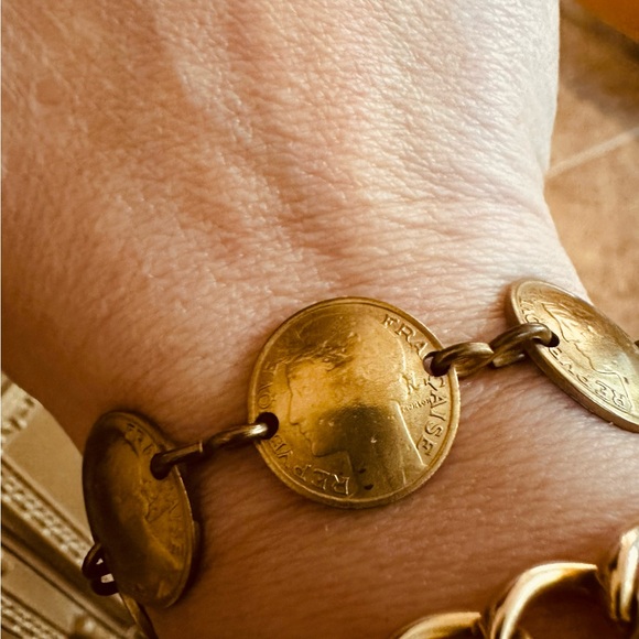 Vintage French Gold tone Coin Bracelet - Picture 3 of 7